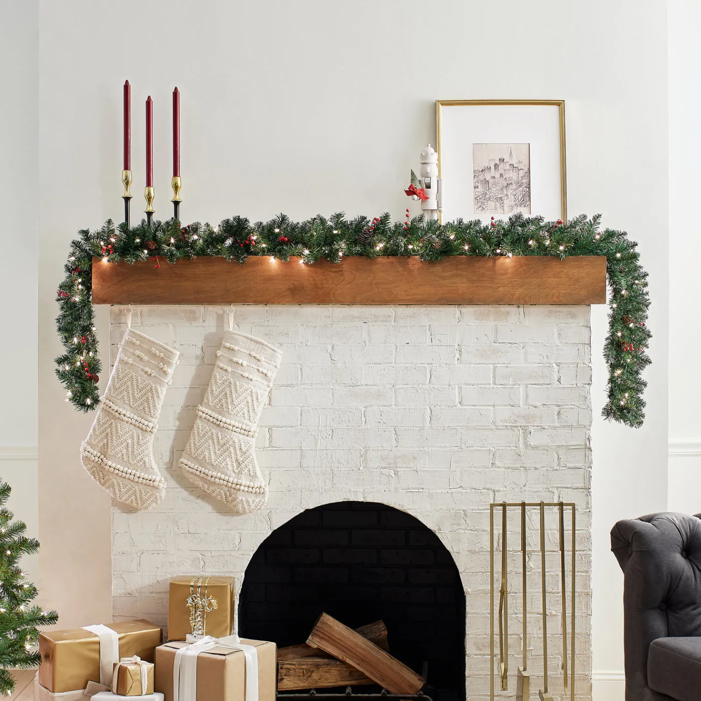 National Tree Company 9 ft. Pre-Lit Glittery Mountain Spruce Garland with Clear Lights