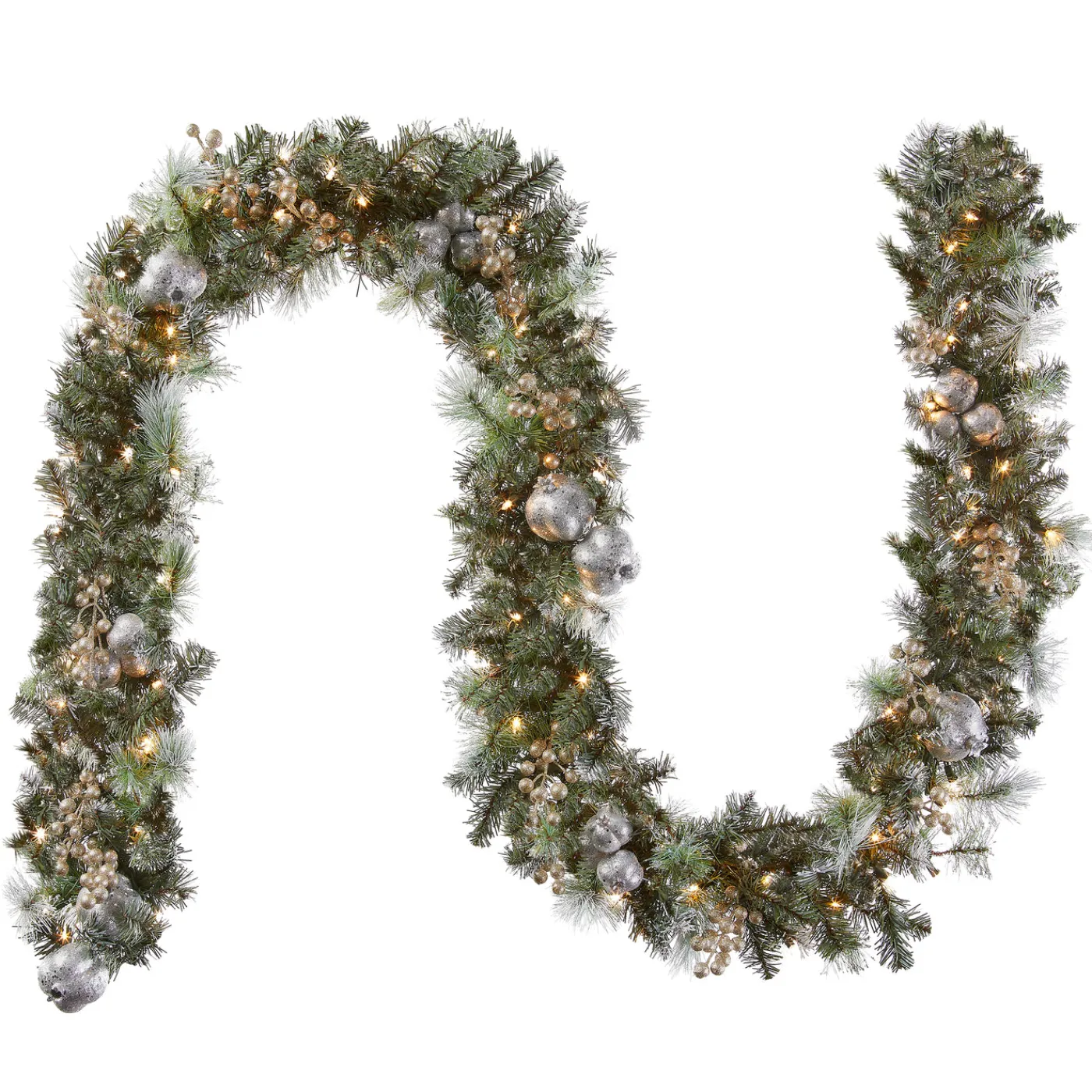 National Tree Company 9 ft. Pre-Lit Glittery Pine Pomegranate Garland with Clear Lights