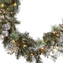 National Tree Company 9 ft. Pre-Lit Glittery Pine Pomegranate Garland with Clear Lights