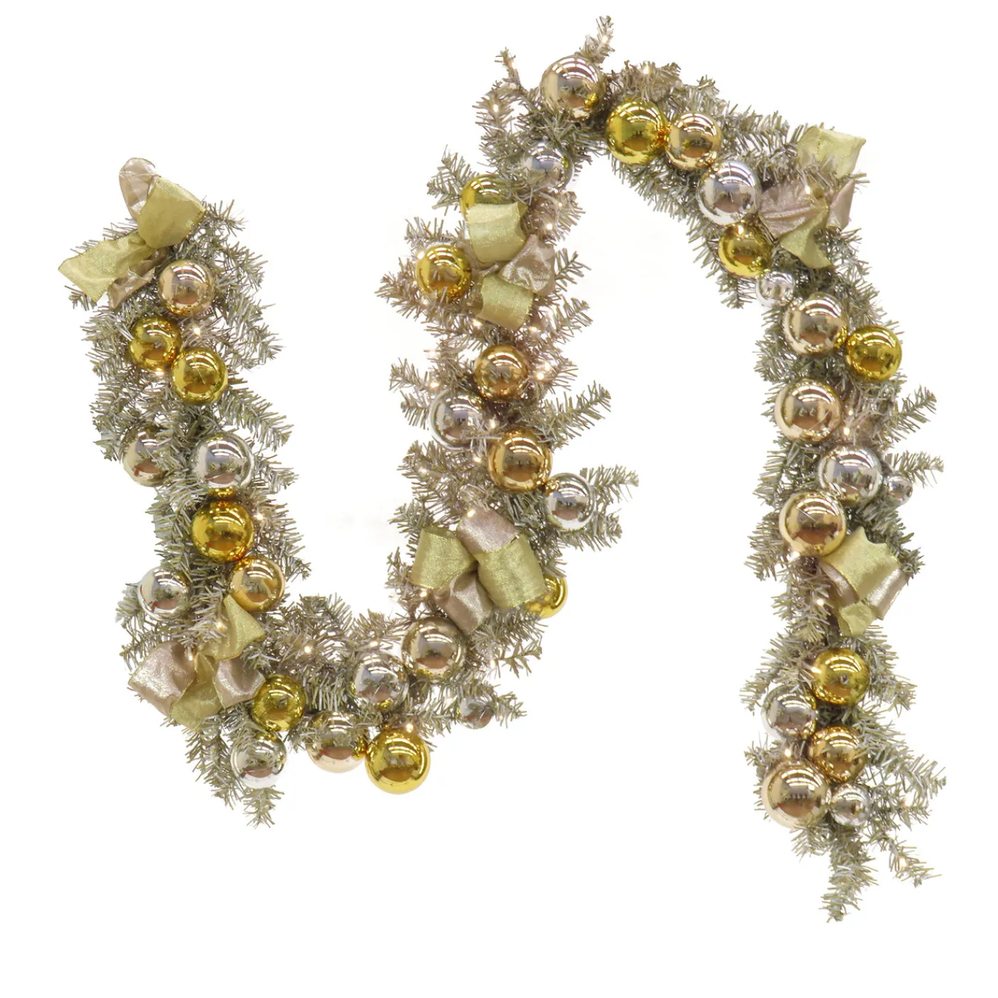 National Tree Company 9 ft. Pre-Lit Gold Ornament Metallic Garland with Warm White LED Lights