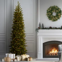 National Tree Company 7.5 ft. Pre-Lit Grande Fir Pencil Slim Tree with Clear Lights