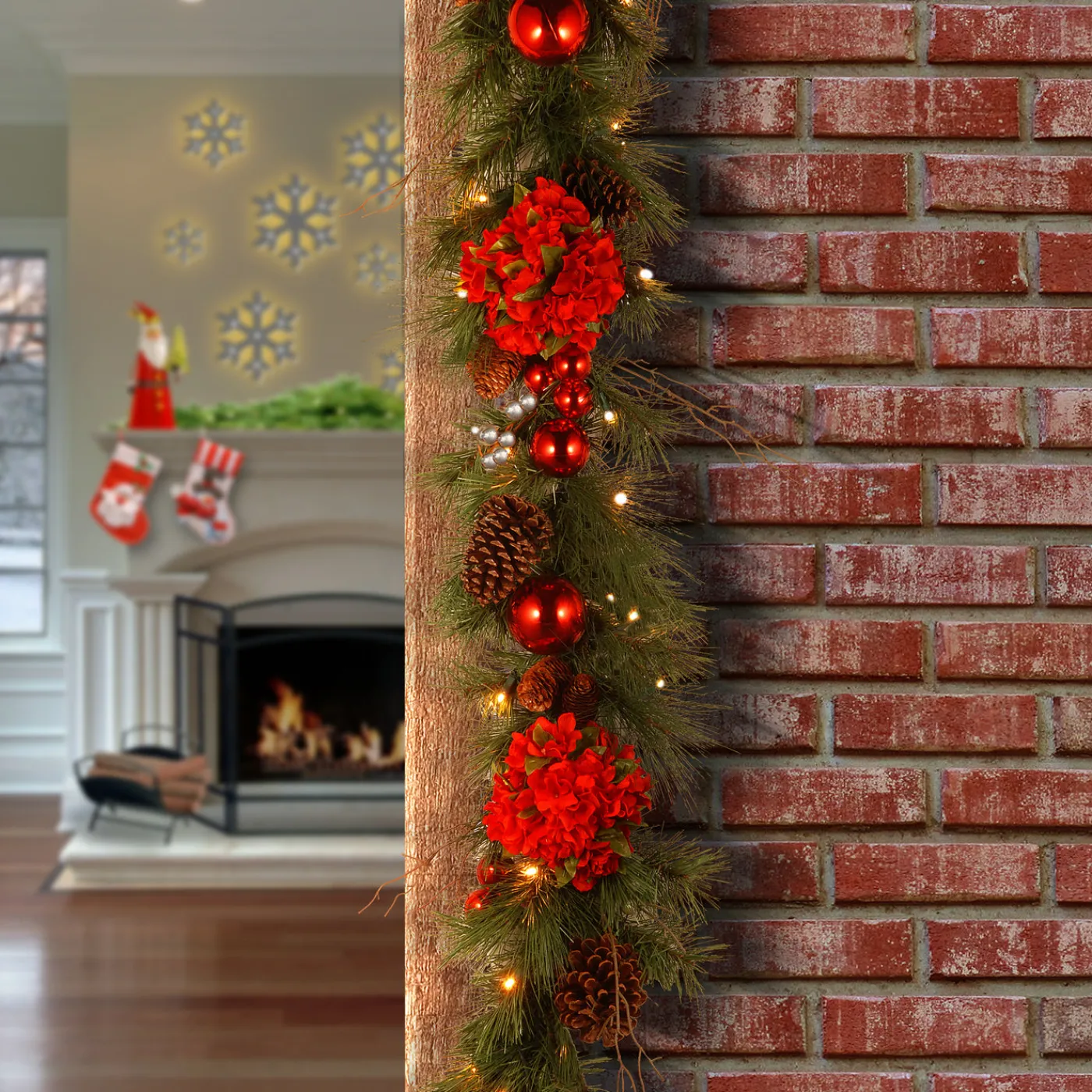 National Tree Company 9 ft. Pre-Lit Hydrangea Pine Garland with Warm White LED Lights
