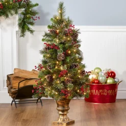 National Tree Company 4 ft. Pre-Lit Iced Berry Pine Entrance Tree with Clear Lights