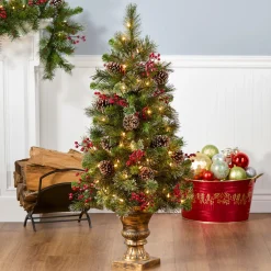 National Tree Company 4 ft. Pre-Lit Iced Berry Pine Entrance Tree with Clear Lights