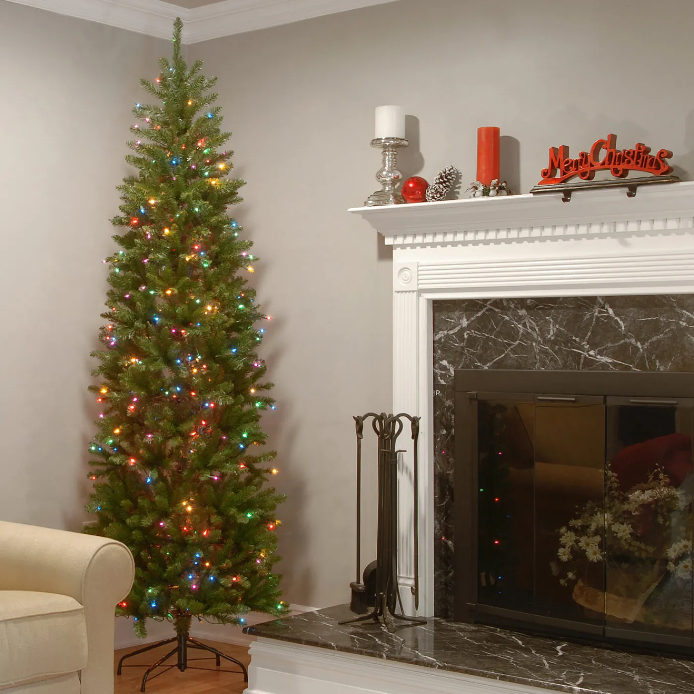 National Tree Company 6.5 ft. Pre-Lit Kingswood Fir Pencil Tree with Multicolor Lights