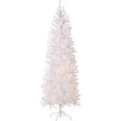 National Tree Company 7 ft. Pre-Lit Kingswood Fir White Pencil Tree with Clear Lights