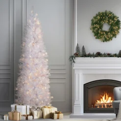 National Tree Company 7 ft. Pre-Lit Kingswood Fir White Pencil Tree with Clear Lights