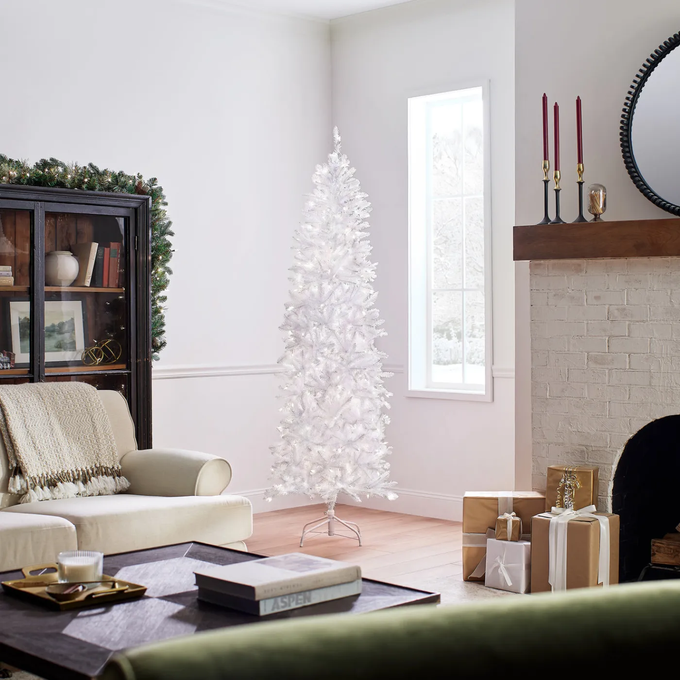 National Tree Company 7 ft. Pre-Lit Kingswood Fir White Pencil Tree with Clear Lights