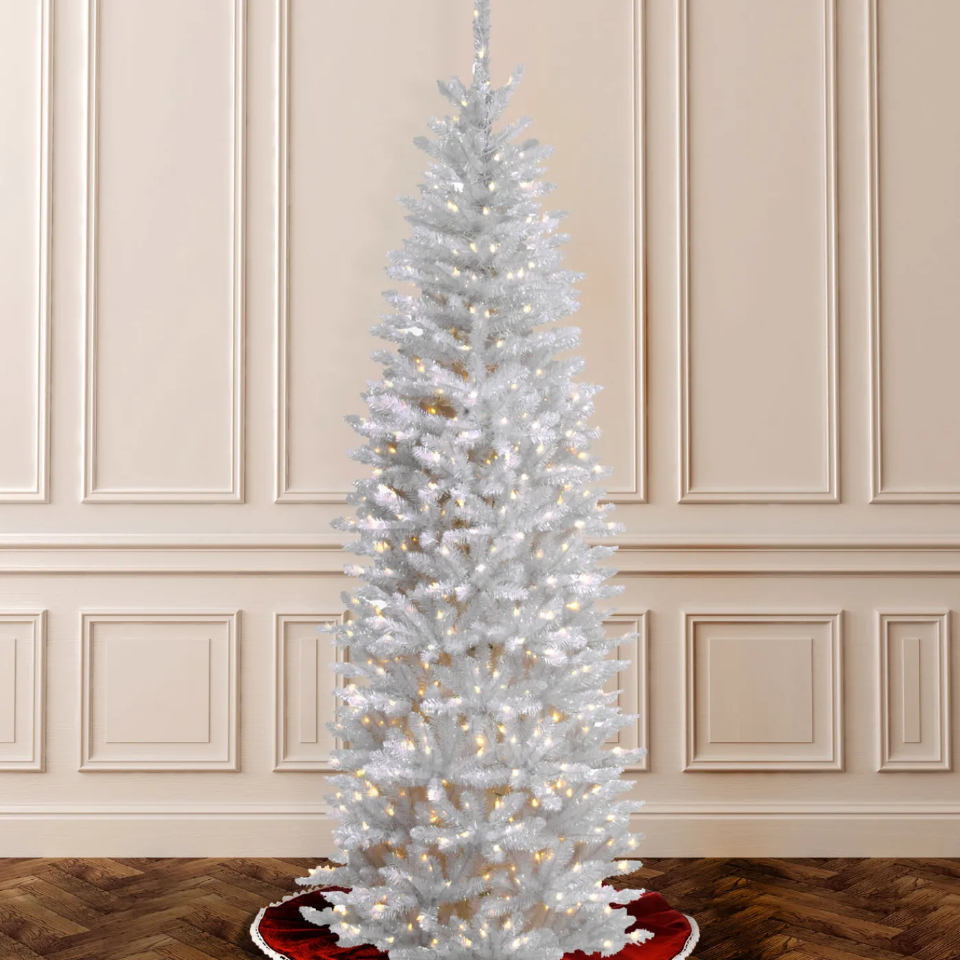 National Tree Company 6.5 ft. Pre-Lit Kingswood Fir White Pencil Tree with Clear Lights