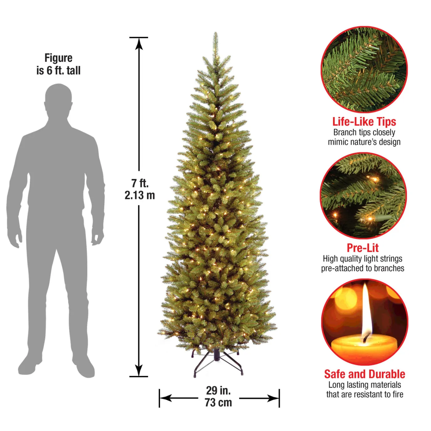National Tree Company 7 ft. Pre-Lit Kingswood Fir Pencil Tree with Clear Lights