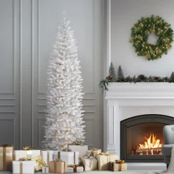 National Tree Company 7.5 ft. Pre-Lit Kingswood Fir White Pencil Tree with Clear Lights