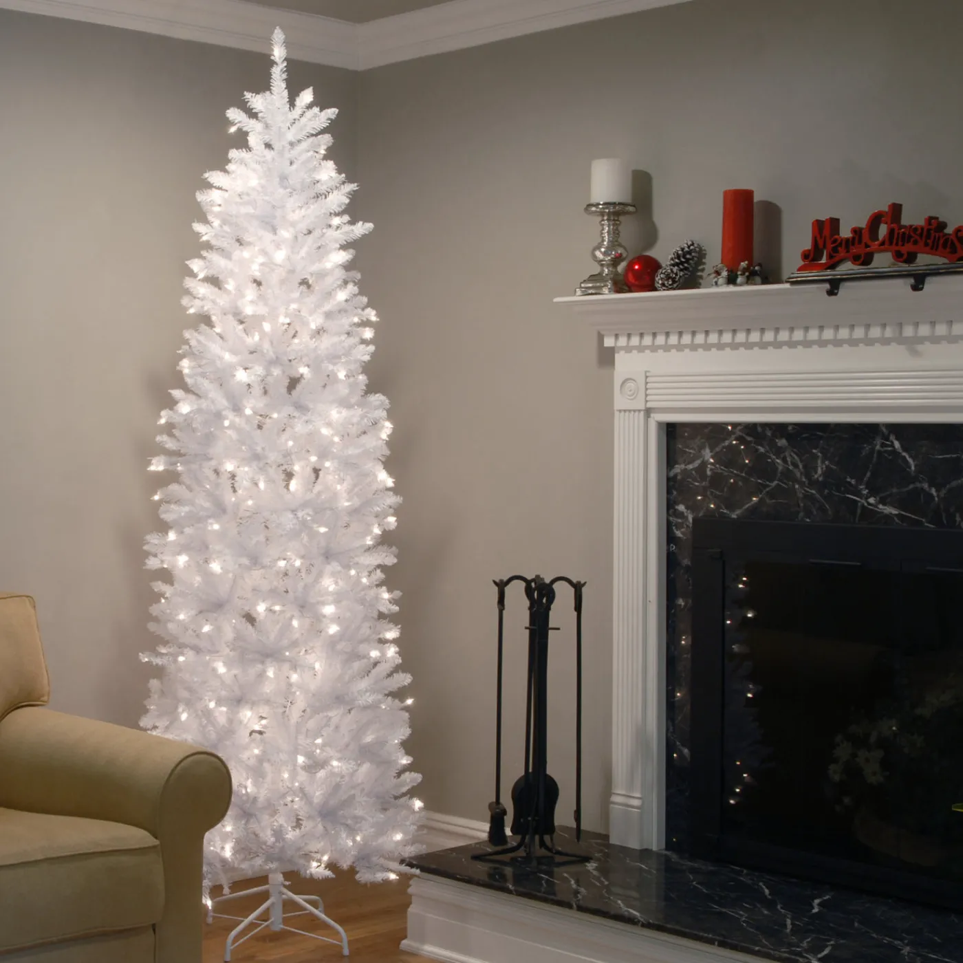 National Tree Company 7.5 ft. Pre-Lit Kingswood Fir White Pencil Tree with Clear Lights