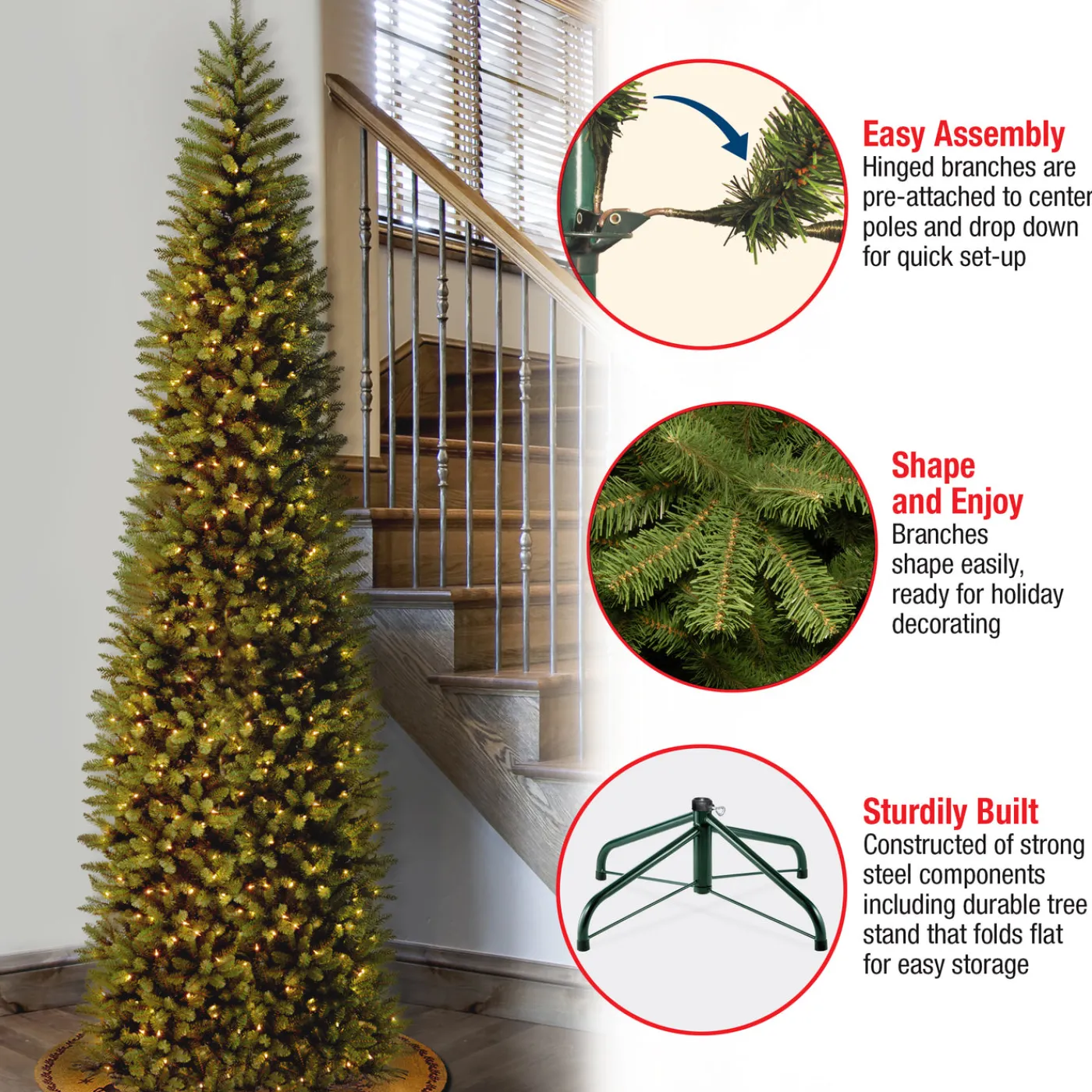 National Tree Company 9 ft. Pre-Lit Kingswood Fir Pencil Tree with Clear Lights