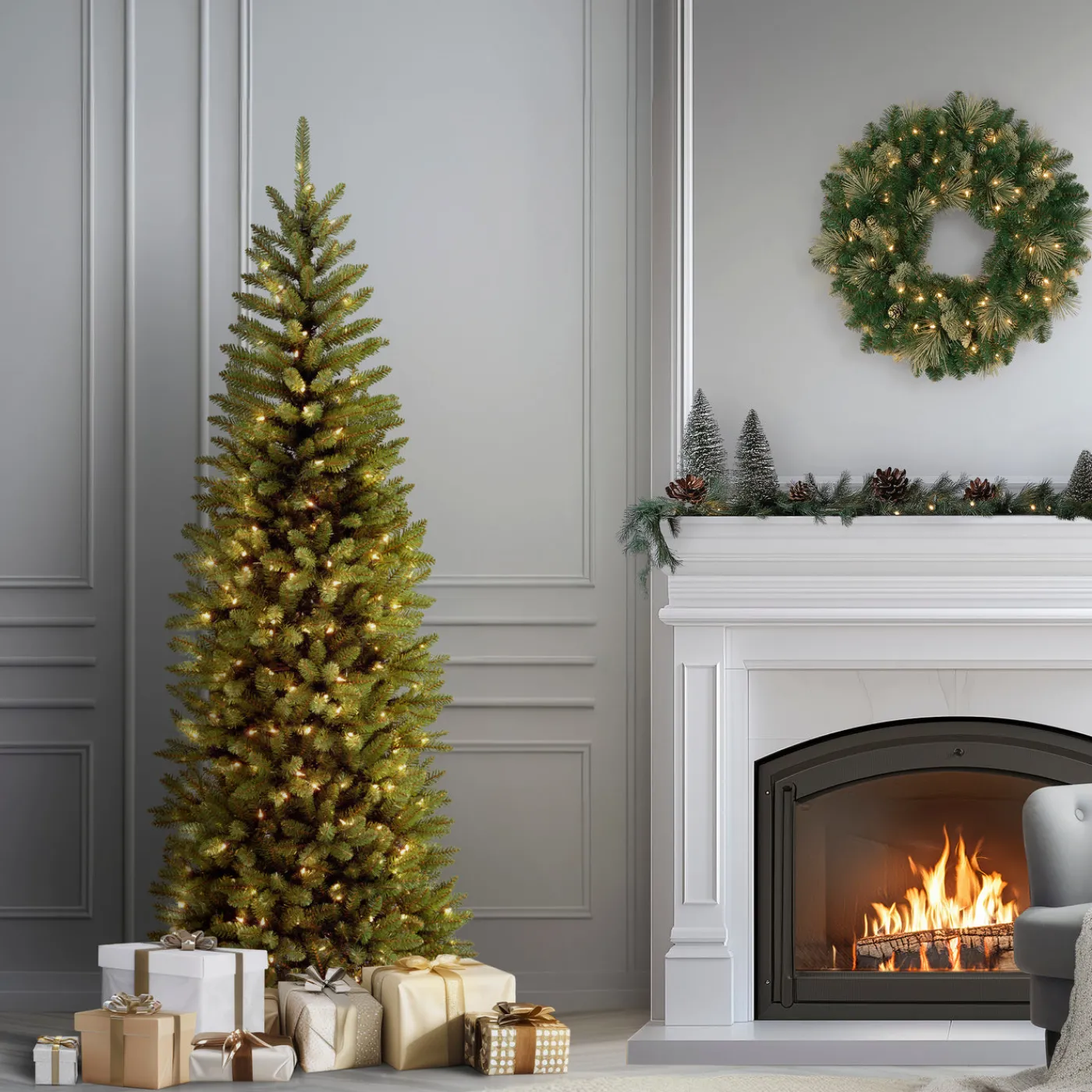 National Tree Company 6 ft. Pre-Lit Kingswood Fir Pencil Tree with Clear Lights