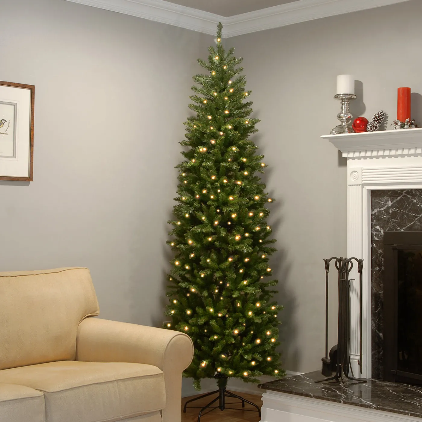 National Tree Company 7 ft. Pre-Lit Kingswood Fir Pencil Tree with Power Connect Dual Color LED Lights