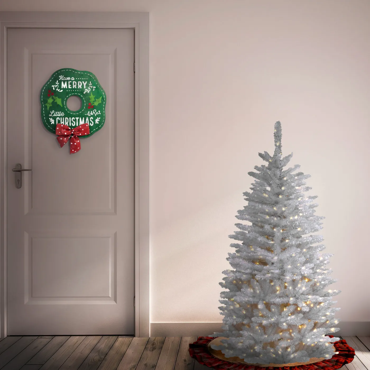 National Tree Company 4.5 ft. Pre-Lit Kingswood Fir White Pencil Tree with Clear Lights