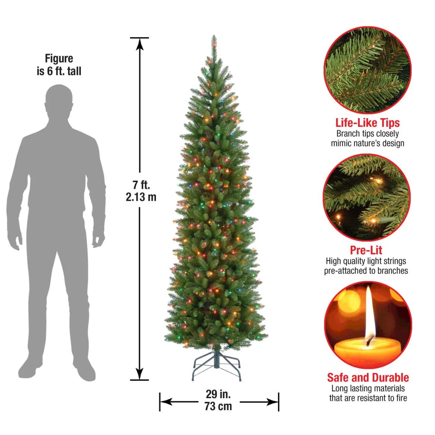 National Tree Company 7 ft. Pre-Lit Kingswood Fir Pencil Tree with Multicolor Lights