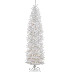 National Tree Company 9 ft. Pre-Lit Kingswood Fir White Pencil Tree with Clear Lights
