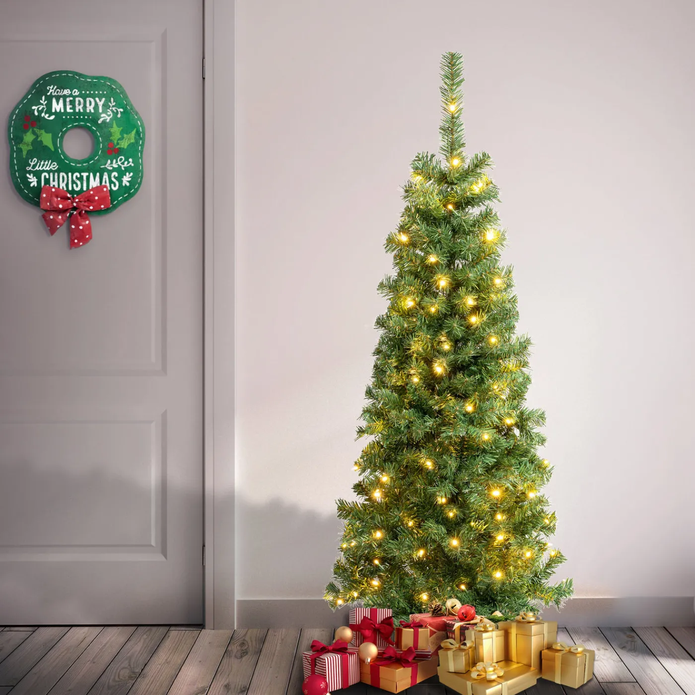 National Tree Company 4.5 ft. Pre-lit Linden Spruce Wrapped Tree with Warm White LED Lights