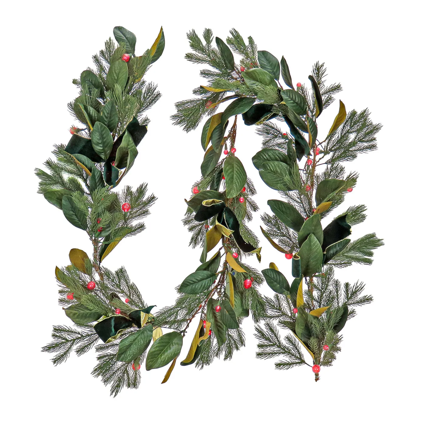 National Tree Company 9 ft. Pre-Lit Magnolia Mix Pine Garland with Red LED Lights