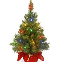 National Tree Company 2 ft. Pre-Lit Majestic Fir Tree with Multicolor LED Lights, Red Base