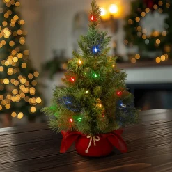 National Tree Company 2 ft. Pre-Lit Majestic Fir Tree with Multicolor LED Lights, Red Base