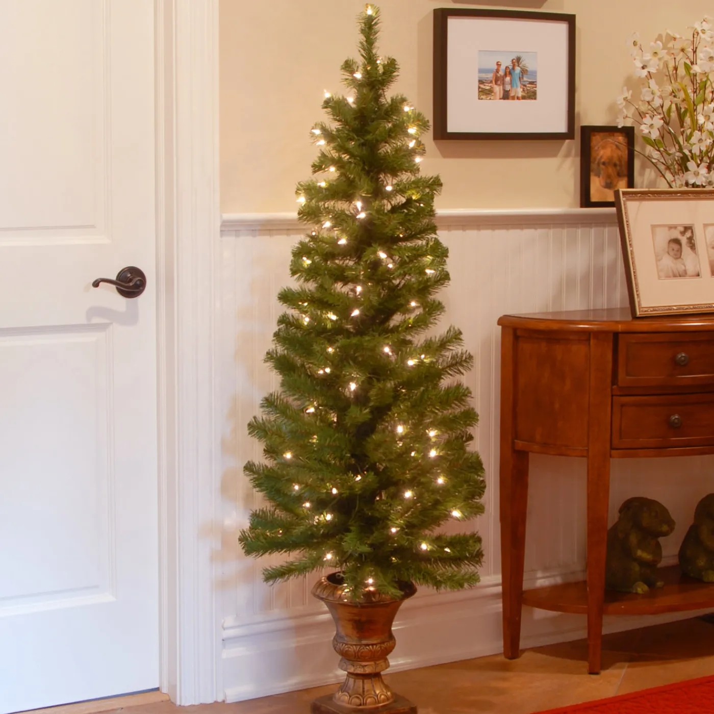 National Tree Company 5 ft. Pre-Lit Montclair Spruce Slim Tree with Clear Lights