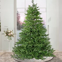 National Tree Company 10 ft. Pre-lit Noble Fir Hinged Tree with Dual Color Lights