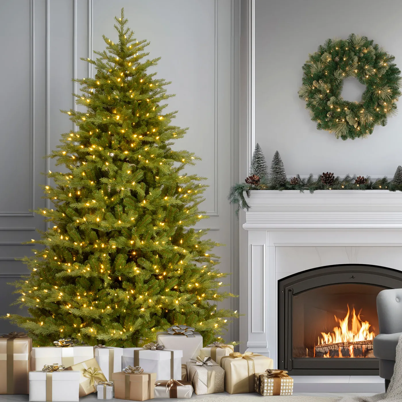 National Tree Company 9 ft. Pre-Lit Nordic Spruce Medium Tree with Clear Lights