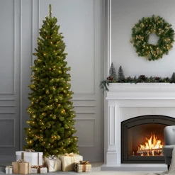 National Tree Company 6.5 ft. Pre-Lit North Valley Spruce Pencil Slim Tree with Clear Lights