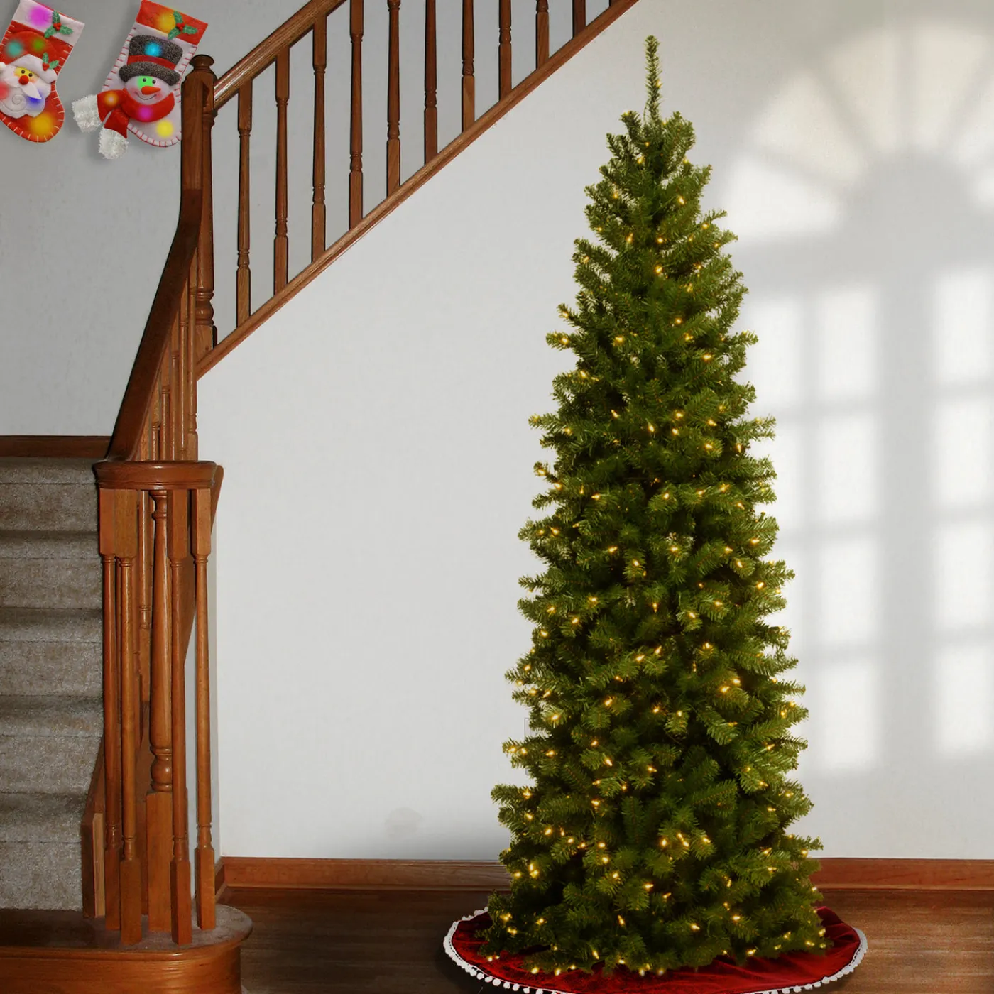 National Tree Company 6.5 ft. Pre-Lit North Valley Spruce Pencil Slim Tree with Clear Lights