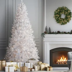 National Tree Company 9 ft. Pre-Lit North Valley Spruce White Tree with Clear Lights