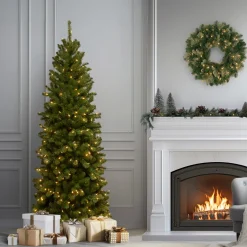 National Tree Company 6 ft. Pre-Lit North Valley Spruce Pencil Slim Tree with Clear Lights