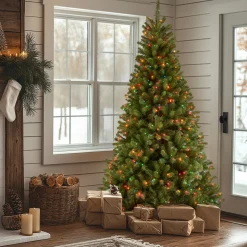 National Tree Company 7.5 ft. Pre-Lit North Valley Spruce Slim Tree with Multicolor Lights