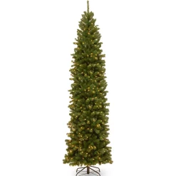 National Tree Company 9 ft. Pre-Lit North Valley Spruce Pencil Slim Tree with Clear Lights