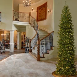 National Tree Company 9 ft. Pre-Lit North Valley Spruce Pencil Slim Tree with Clear Lights
