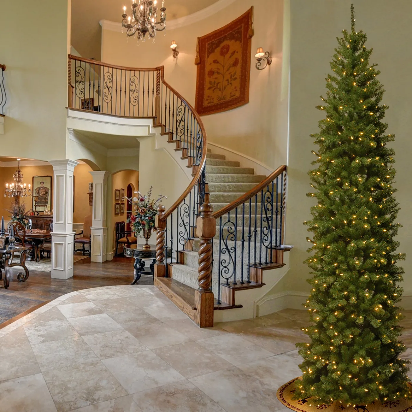 National Tree Company 9 ft. Pre-Lit North Valley Spruce Pencil Slim Tree with Clear Lights