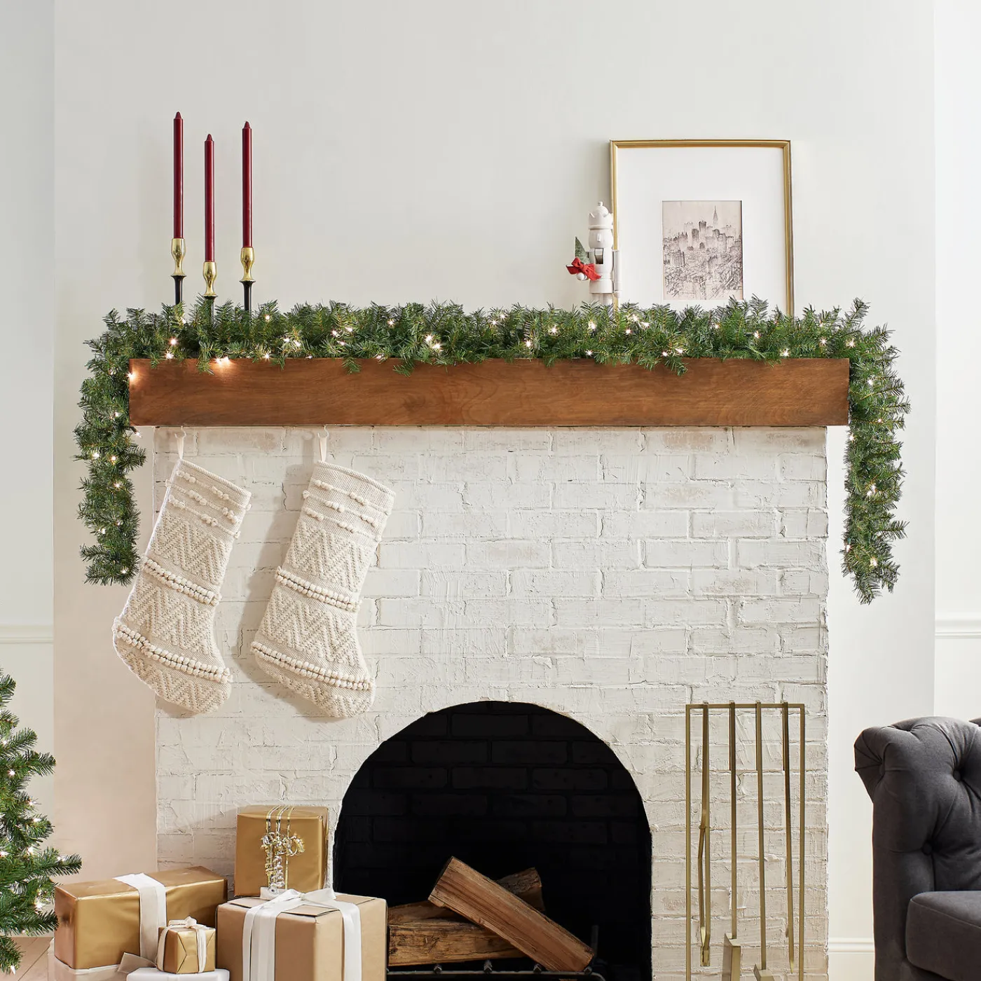 National Tree Company 9 ft. Pre-Lit Plug-In Norwood Fir Garland with Clear Lights - 10 in Diameter