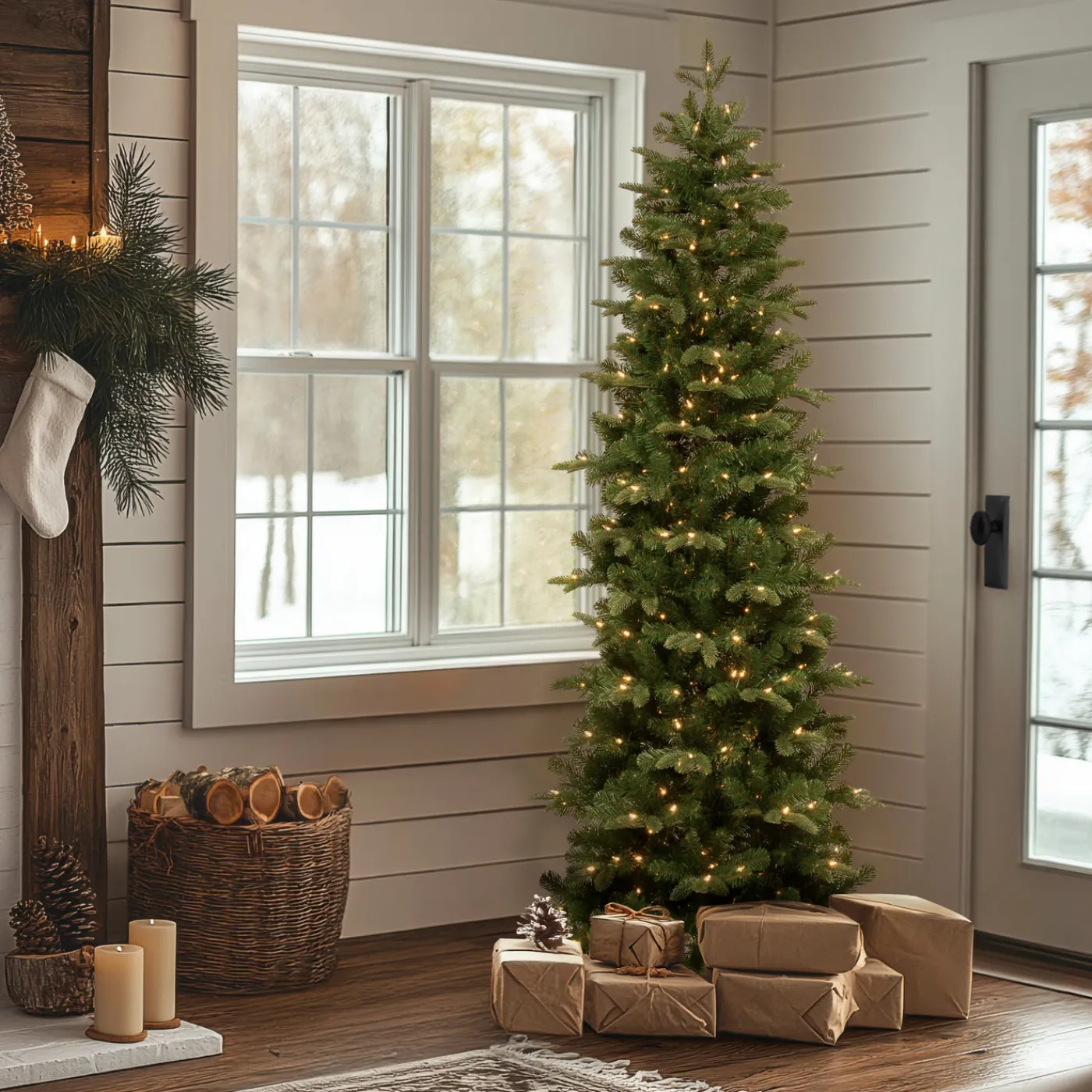 National Tree Company 6.5 ft. Pre-Lit Prescott Pencil Slim Tree with Clear Lights