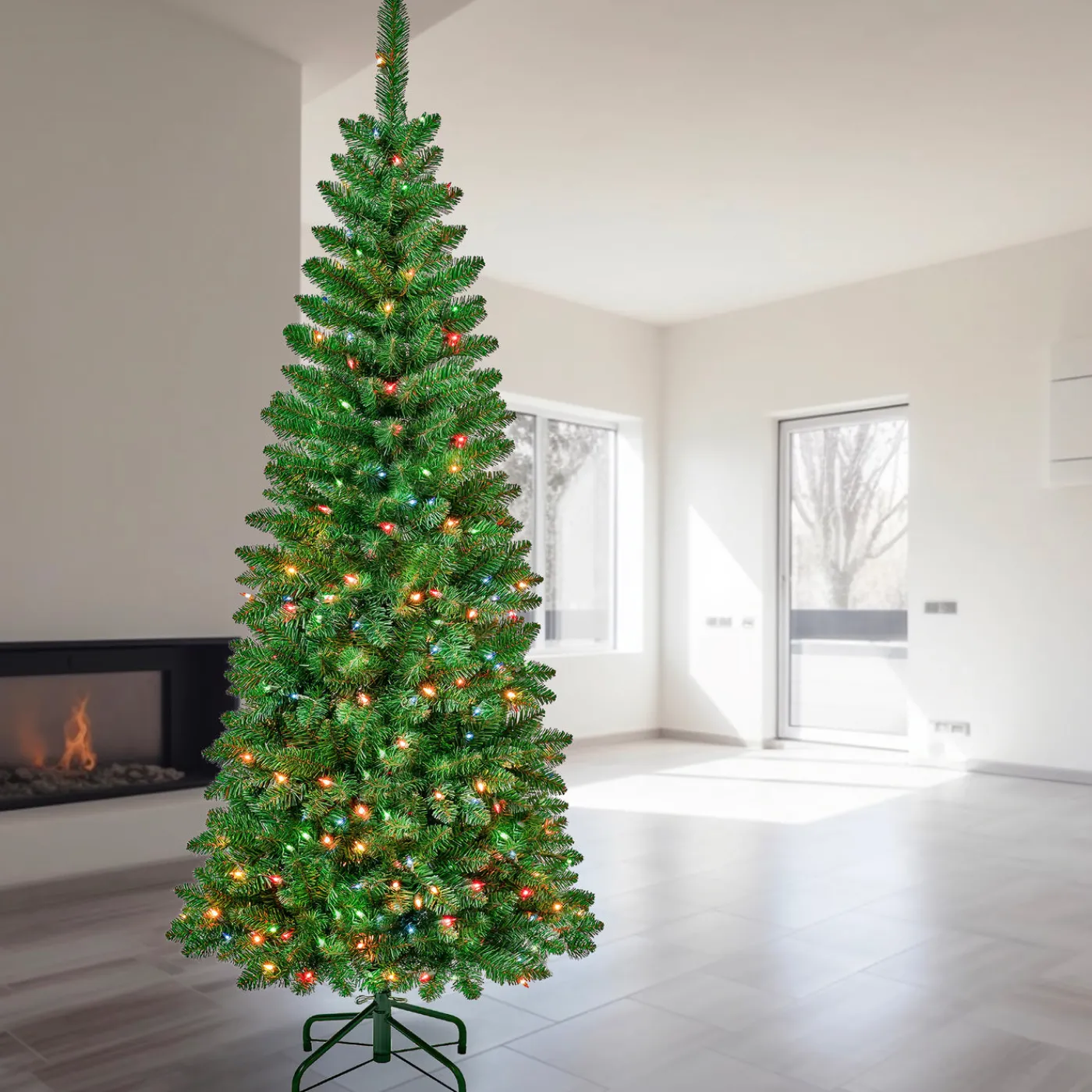National Tree Company 6 ft. Pre-Lit Rowan Slim Tree with Multicolor Lights