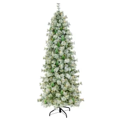 National Tree Company 7.5 ft. Pre-Lit Snowy Bottle Brush Slim Tree with Clear Lights