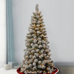 National Tree Company 7.5 ft. Pre-Lit Snowy Bristle Pine Slim Tree with Clear Lights