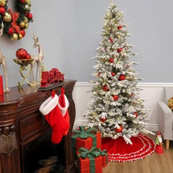 National Tree Company 7 ft. Pre-Lit Snowy Calton Pine Tree with LED Lights