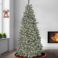 National Tree Company 6.5 ft. Pre-Lit Snowy Chatham Slim Tree with PowerConnect Dual Color LED Lights