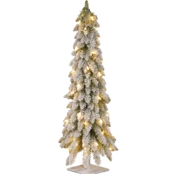 National Tree Company 3 ft. Pre-Lit Snowy Downswept Forest Tree with Clear Lights