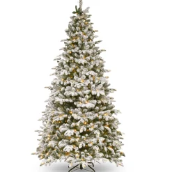 National Tree Company 9 ft. Pre-Lit Snowy Everest Fir Medium Tree with Clear Lights