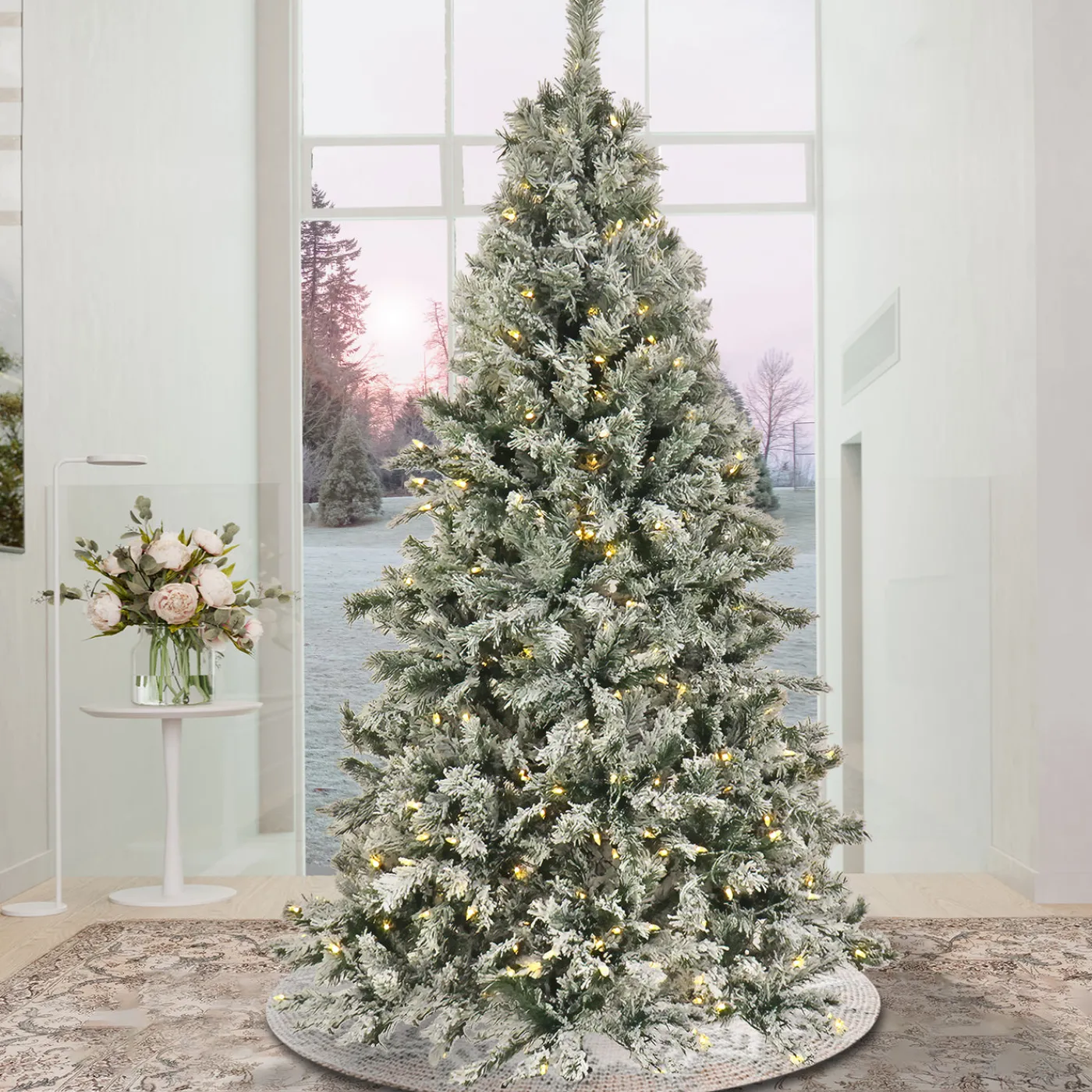 National Tree Company 9 ft. Pre-Lit Snowy Harwich Hinged Tree with PowerConnect Warm White LED Lights