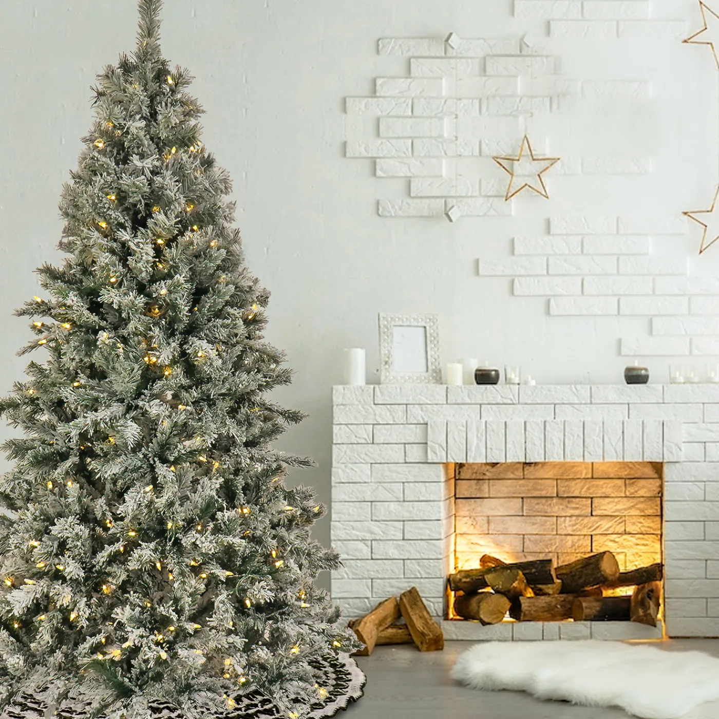 National Tree Company 6.5 ft. Pre-Lit Snowy Harwich Hinged Tree with PowerConnect Warm White LED Lights
