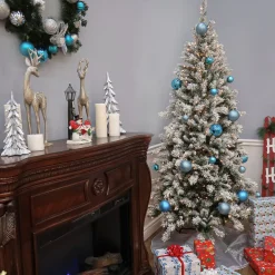 National Tree Company 7.5 ft. Pre-Lit Snowy Mountain Pine Slim Tree with Clear Lights