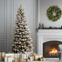 National Tree Company 7.5 ft. Pre-Lit Snowy Westwood Pine Slim Tree with Clear Lights